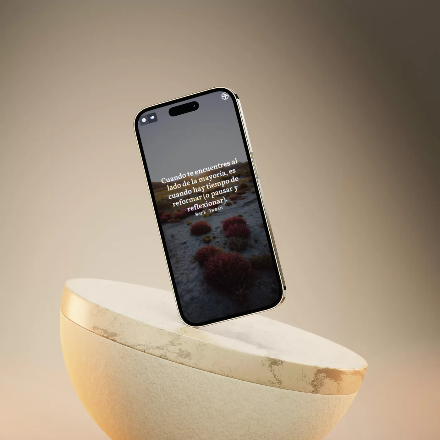 Image of a phone displaying a motivational quote